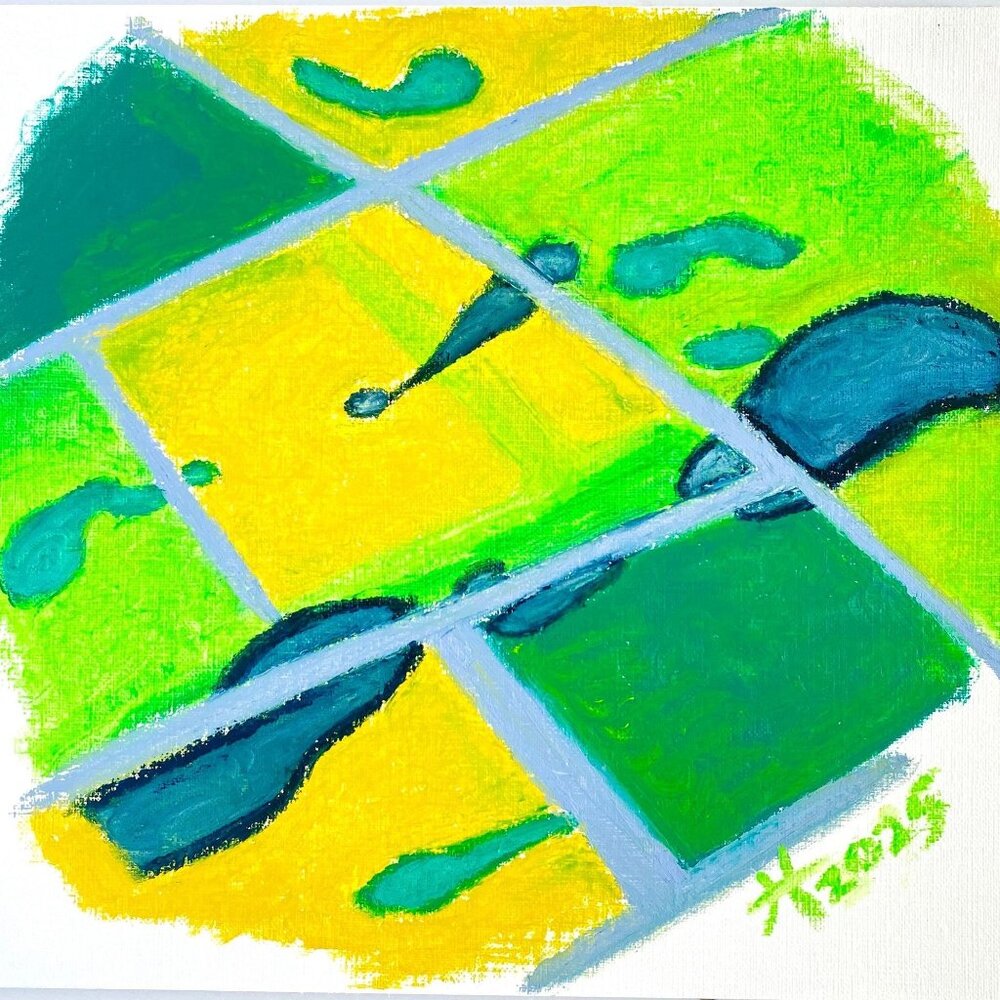 Landscape from the Sky Original Handmade Oil Painting 9x9in on Paper Wall Art